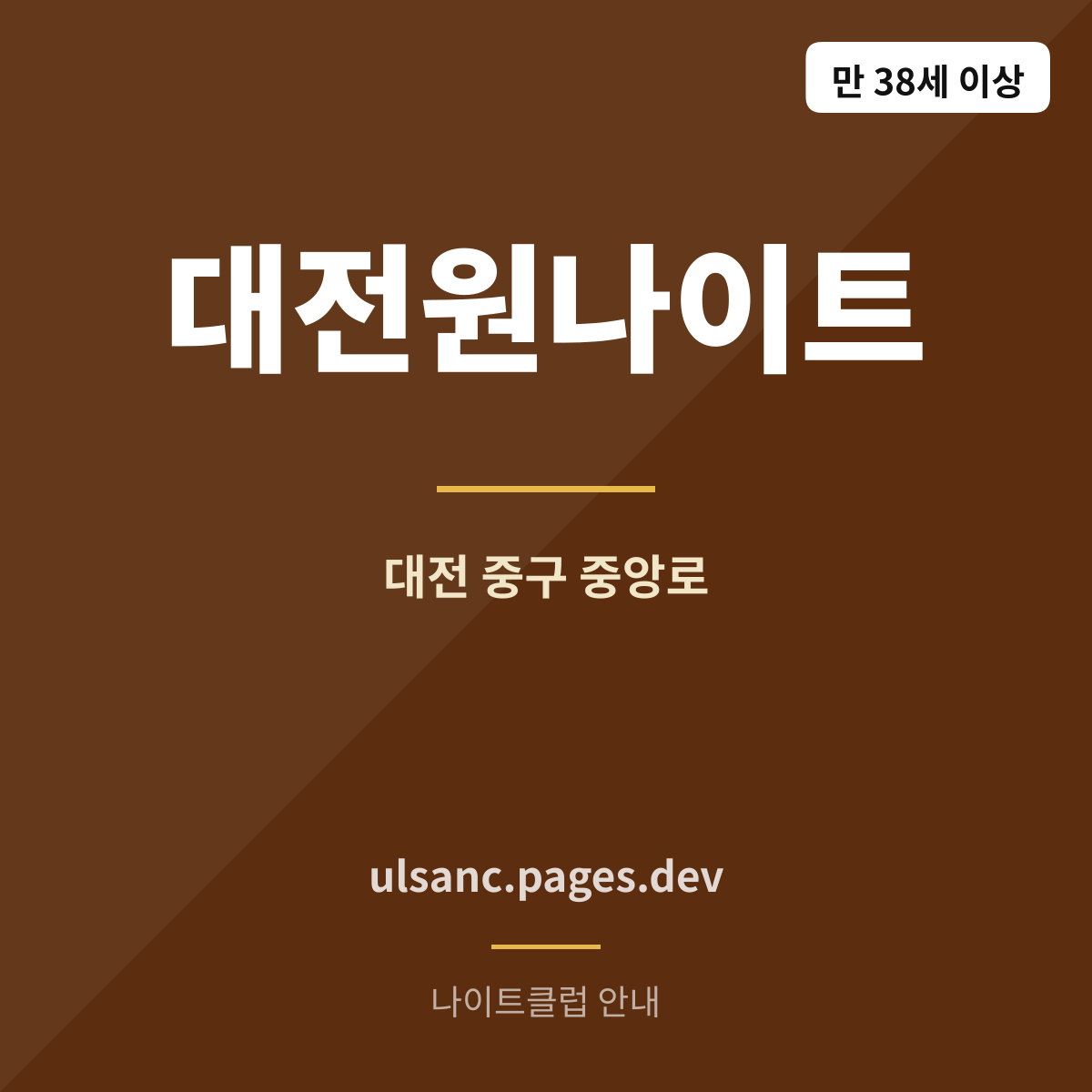 대전원나이트 중구 중앙로 나이트클럽 안내 카드 — 만 38세 이상 표기